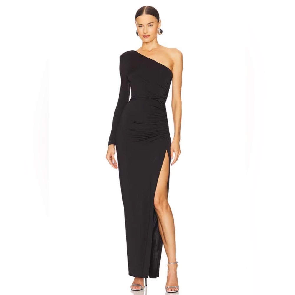 Revolve Michael Costello Gilly Black One Sleeve Maxi Formal Dress Medium
